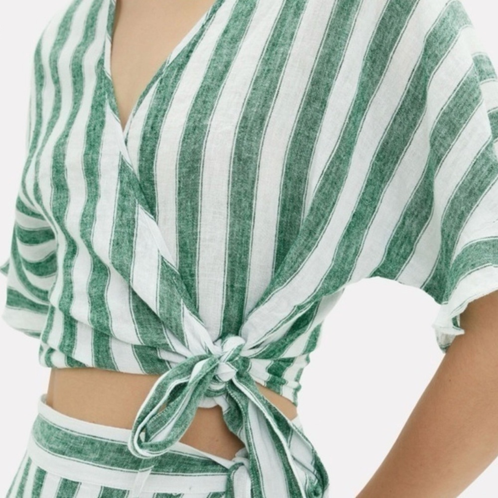 Rails Emerald and Ivory Striped Wrap Crop Top